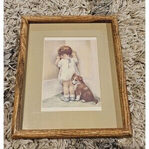 Vintage Bessie Pease Gutmann "In Disgrace" Framed Lithograph Signed 9" x 11"